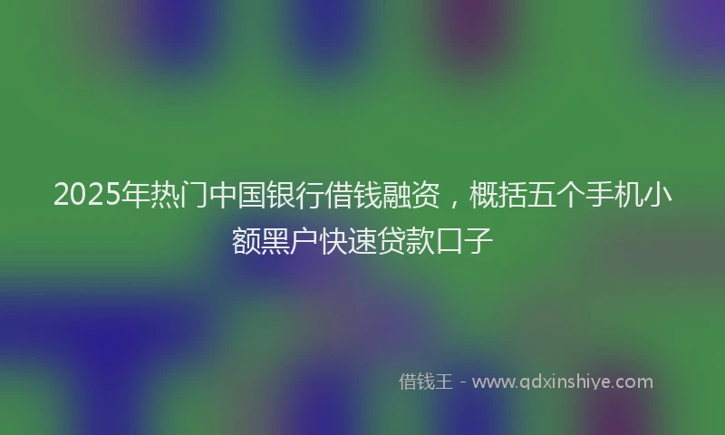 2025年热门中国银行借钱融资，概括五个手机小额黑户快速贷款口子