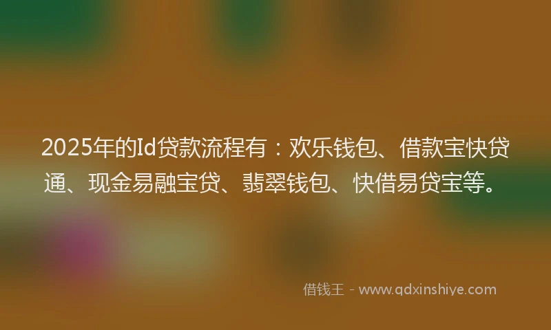 2025年的Id贷款流程有：欢乐钱包、借款宝快贷通、现金易融宝贷、翡翠钱包、快借易贷宝等。
