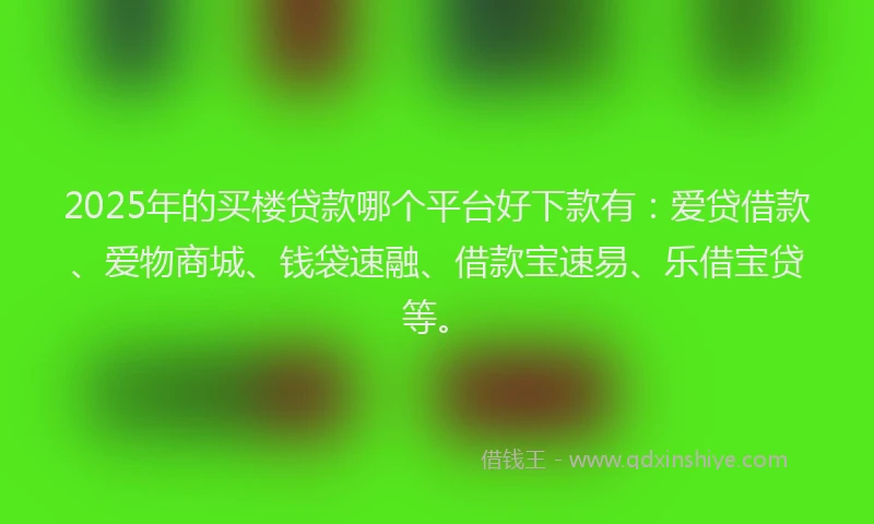 2025年的买楼贷款哪个平台好下款有：爱贷借款、爱物商城、钱袋速融、借款宝速易、乐借宝贷等。