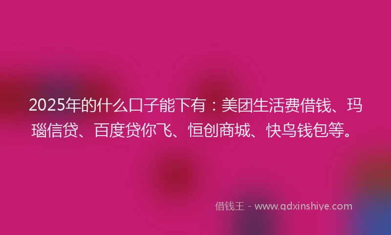 2025年的什么口子能下有：美团生活费借钱、玛瑙信贷、百度贷你飞、恒创商城、快鸟钱包等。