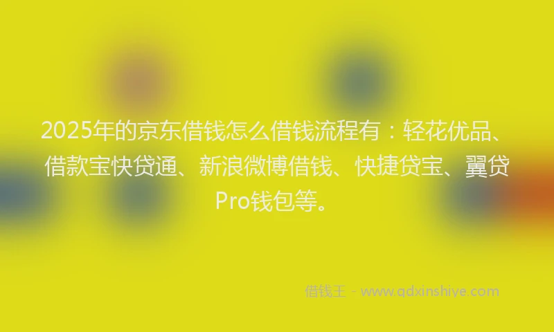 2025年的京东借钱怎么借钱流程有：轻花优品、借款宝快贷通、新浪微博借钱、快捷贷宝、翼贷Pro钱包等。