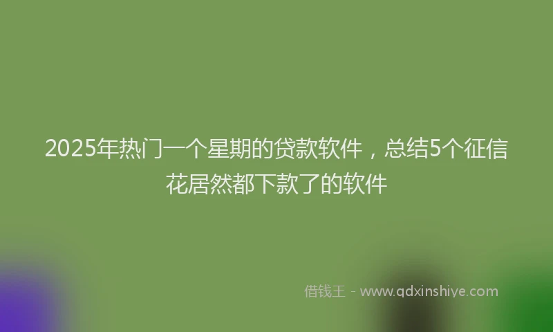 2025年热门一个星期的贷款软件，总结5个征信花居然都下款了的软件