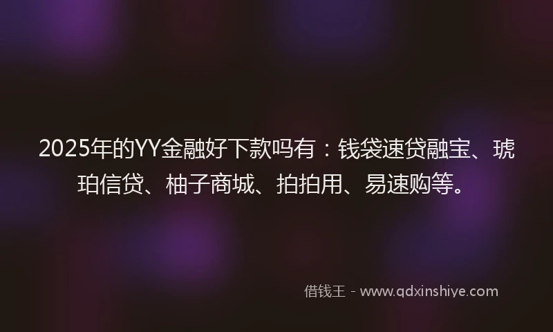 2025年的YY金融好下款吗有：钱袋速贷融宝、琥珀信贷、柚子商城、拍拍用、易速购等。