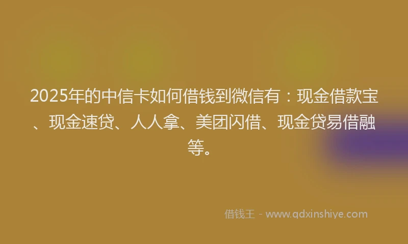 2025年的中信卡如何借钱到微信有：现金借款宝、现金速贷、人人拿、美团闪借、现金贷易借融等。