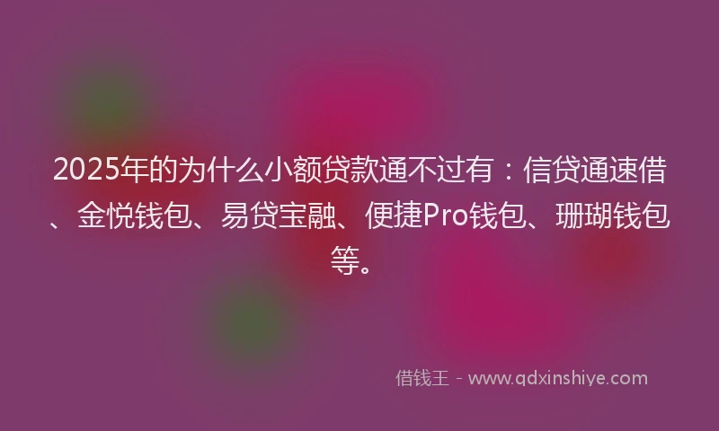 2025年的为什么小额贷款通不过有：信贷通速借、金悦钱包、易贷宝融、便捷Pro钱包、珊瑚钱包等。