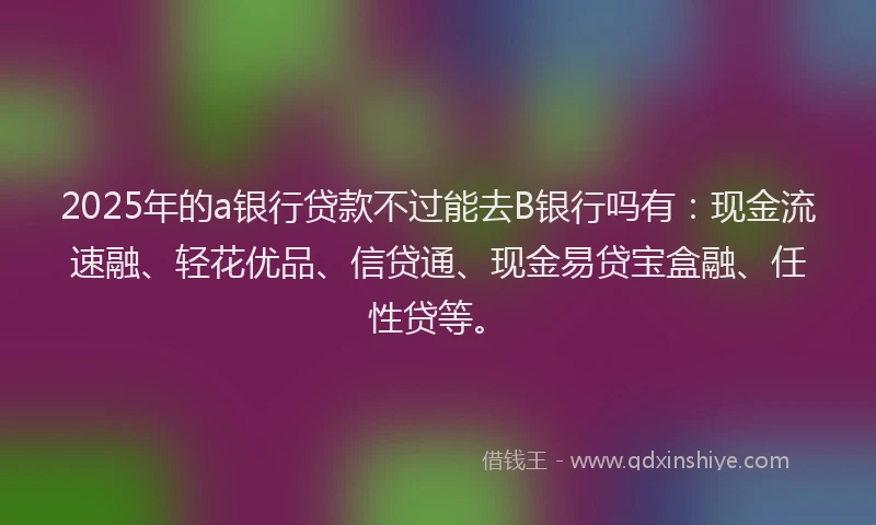 2025年的a银行贷款不过能去B银行吗有：现金流速融、轻花优品、信贷通、现金易贷宝盒融、任性贷等。