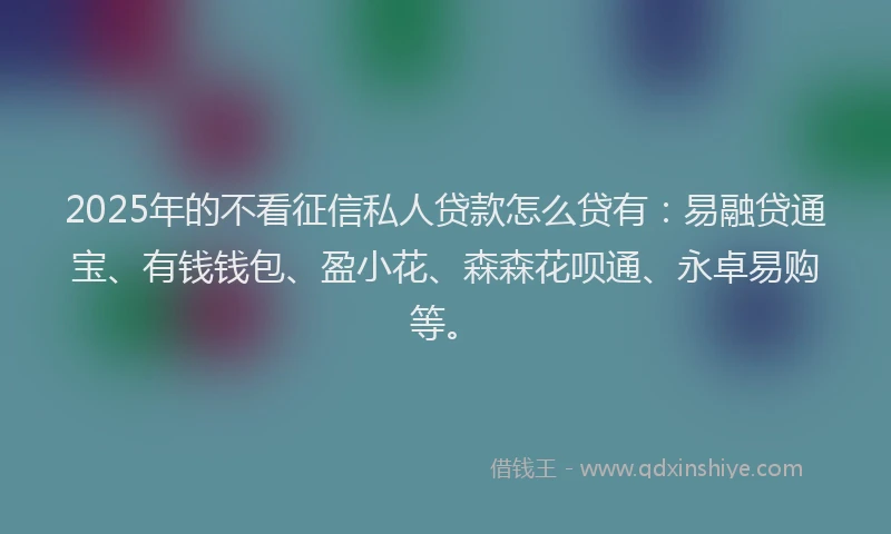 2025年的不看征信私人贷款怎么贷有：易融贷通宝、有钱钱包、盈小花、森森花呗通、永卓易购等。