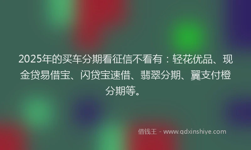 2025年的买车分期看征信不看有：轻花优品、现金贷易借宝、闪贷宝速借、翡翠分期、翼支付橙分期等。