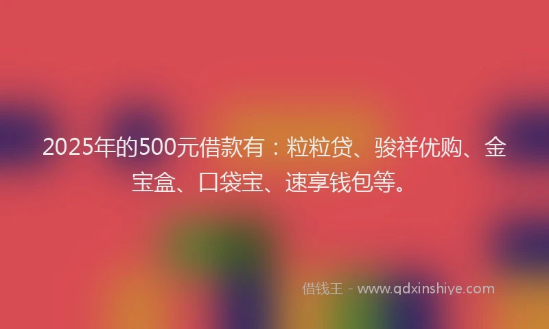 2025年的500元借款有：粒粒贷、骏祥优购、金宝盒、口袋宝、速享钱包等。