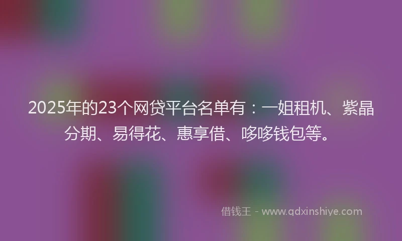 2025年的23个网贷平台名单有：一姐租机、紫晶分期、易得花、惠享借、哆哆钱包等。