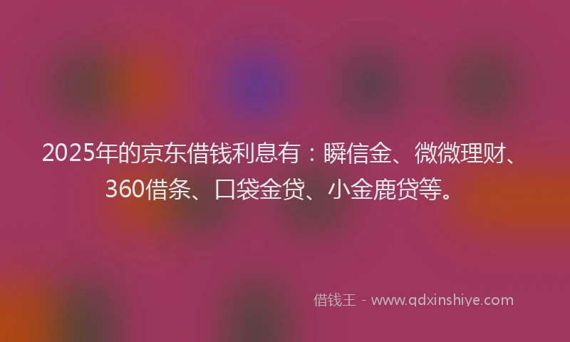 2025年的京东借钱利息有：瞬信金、微微理财、360借条、口袋金贷、小金鹿贷等。