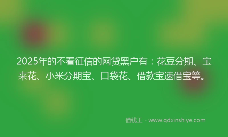 2025年的不看征信的网贷黑户有：花豆分期、宝来花、小米分期宝、口袋花、借款宝速借宝等。