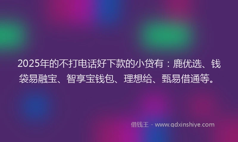 2025年的不打电话好下款的小贷有：鹿优选、钱袋易融宝、智享宝钱包、理想给、甄易借通等。