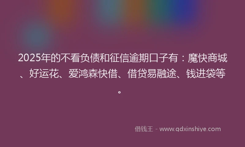 2025年的不看负债和征信逾期口子有：魔快商城、好运花、爱鸿森快借、借贷易融途、钱进袋等。
