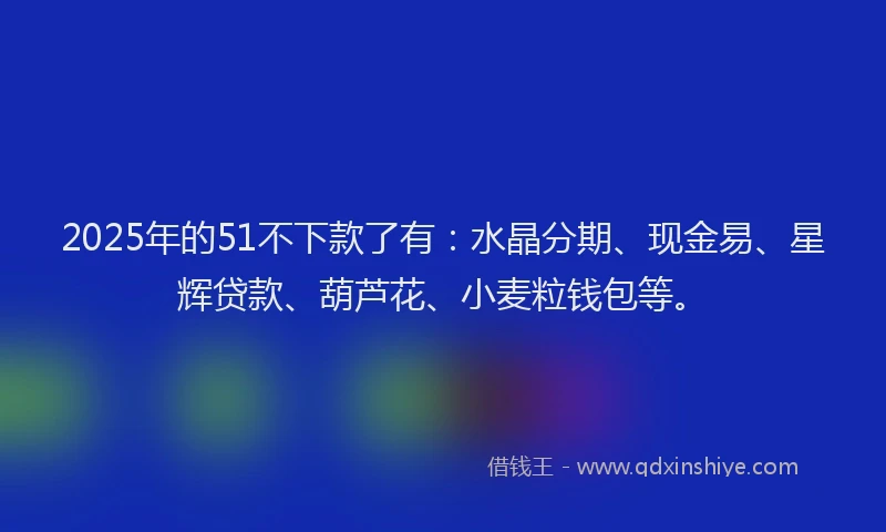 2025年的51不下款了有：水晶分期、现金易、星辉贷款、葫芦花、小麦粒钱包等。