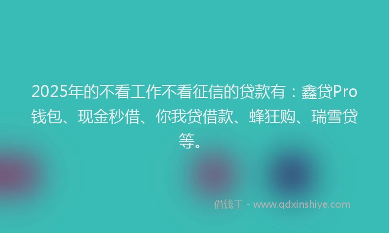 2025年的不看工作不看征信的贷款有：鑫贷Pro钱包、现金秒借、你我贷借款、蜂狂购、瑞雪贷等。