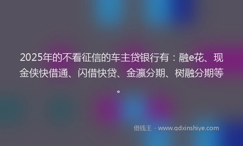 2025年的不看征信的车主贷银行有：融e花、现金侠快借通、闪借快贷、金瀛分期、树融分期等。