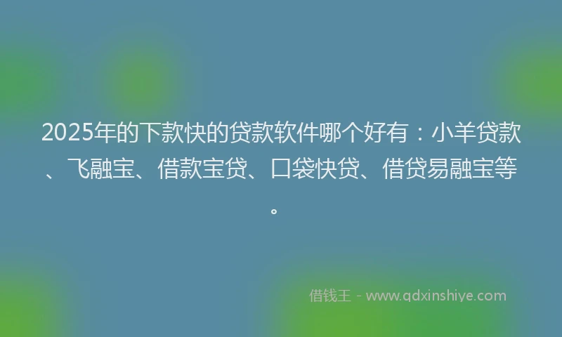 2025年的下款快的贷款软件哪个好有：小羊贷款、飞融宝、借款宝贷、口袋快贷、借贷易融宝等。