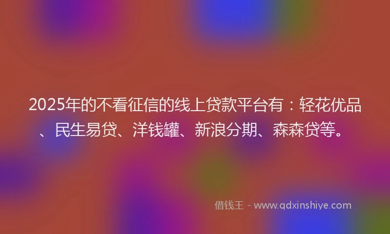 2025年的不看征信的线上贷款平台有：轻花优品、民生易贷、洋钱罐、新浪分期、森森贷等。