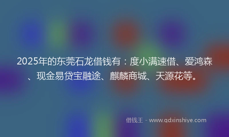 2025年的东莞石龙借钱有：度小满速借、爱鸿森、现金易贷宝融途、麒麟商城、天源花等。