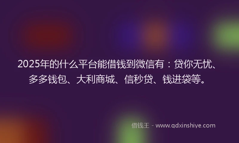 2025年的什么平台能借钱到微信有：贷你无忧、多多钱包、大利商城、信秒贷、钱进袋等。