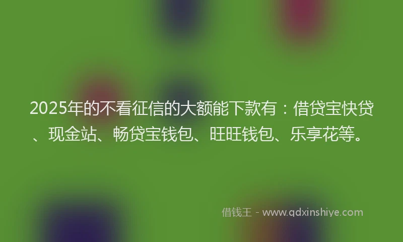 2025年的不看征信的大额能下款有：借贷宝快贷、现金站、畅贷宝钱包、旺旺钱包、乐享花等。