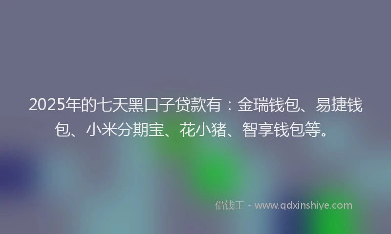 2025年的七天黑口子贷款有：金瑞钱包、易捷钱包、小米分期宝、花小猪、智享钱包等。
