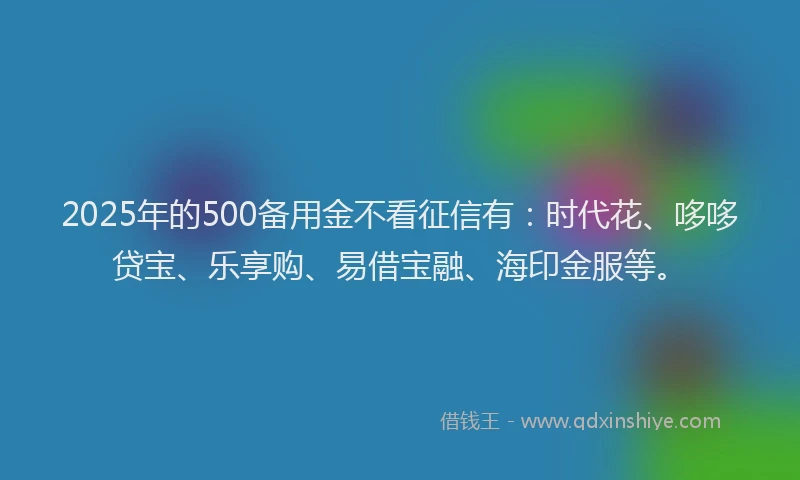 2025年的500备用金不看征信有：时代花、哆哆贷宝、乐享购、易借宝融、海印金服等。