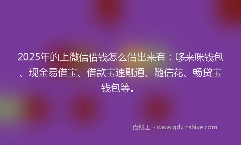 2025年的上微信借钱怎么借出来有：哆来咪钱包、现金易借宝、借款宝速融通、随信花、畅贷宝钱包等。