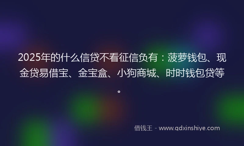 2025年的什么信贷不看征信负有：菠萝钱包、现金贷易借宝、金宝盒、小狗商城、时时钱包贷等。