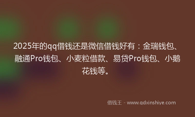 2025年的qq借钱还是微信借钱好有：金瑞钱包、融通Pro钱包、小麦粒借款、易贷Pro钱包、小鹅花钱等。