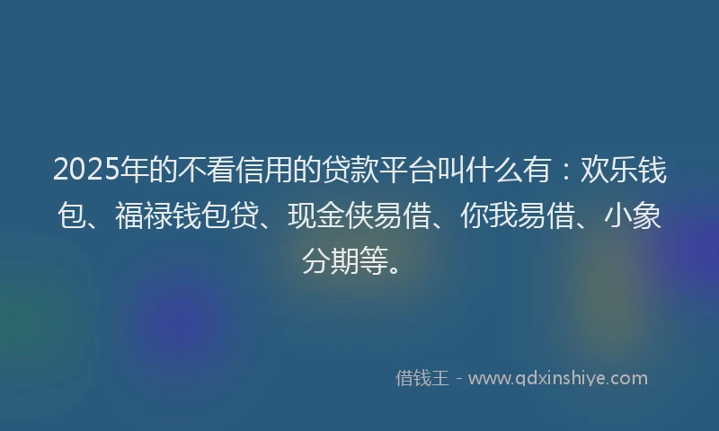2025年的不看信用的贷款平台叫什么有：欢乐钱包、福禄钱包贷、现金侠易借、你我易借、小象分期等。