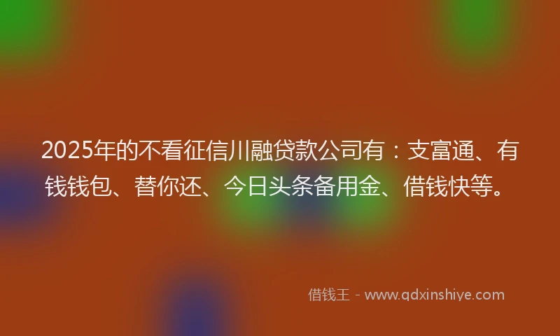 2025年的不看征信川融贷款公司有：支富通、有钱钱包、替你还、今日头条备用金、借钱快等。