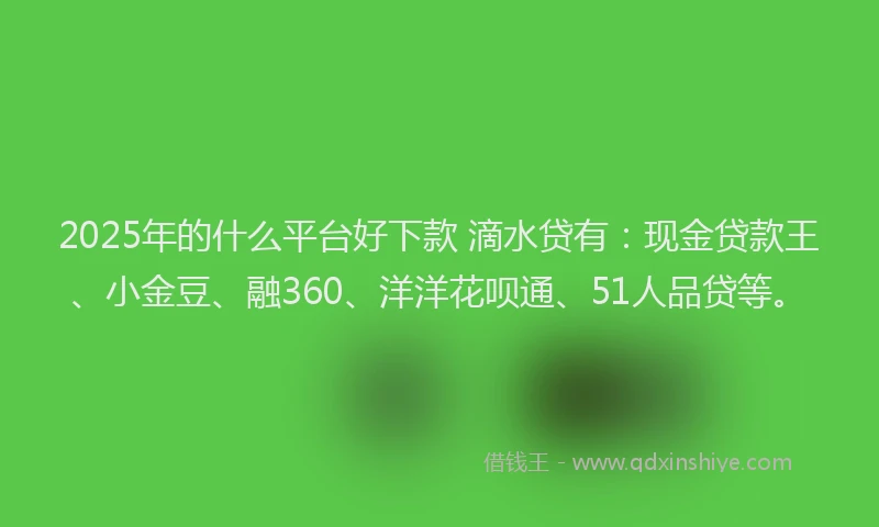 2025年的什么平台好下款 滴水贷有：现金贷款王、小金豆、融360、洋洋花呗通、51人品贷等。
