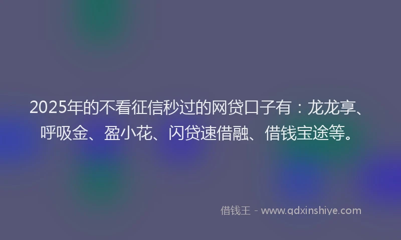 2025年的不看征信秒过的网贷口子有：龙龙享、呼吸金、盈小花、闪贷速借融、借钱宝途等。