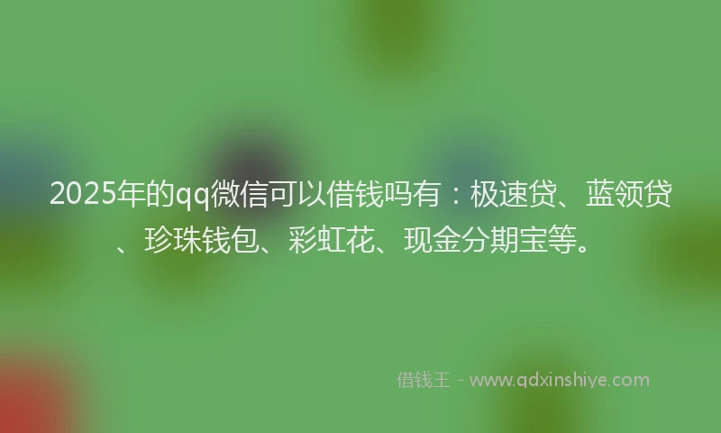 2025年的qq微信可以借钱吗有：极速贷、蓝领贷、珍珠钱包、彩虹花、现金分期宝等。