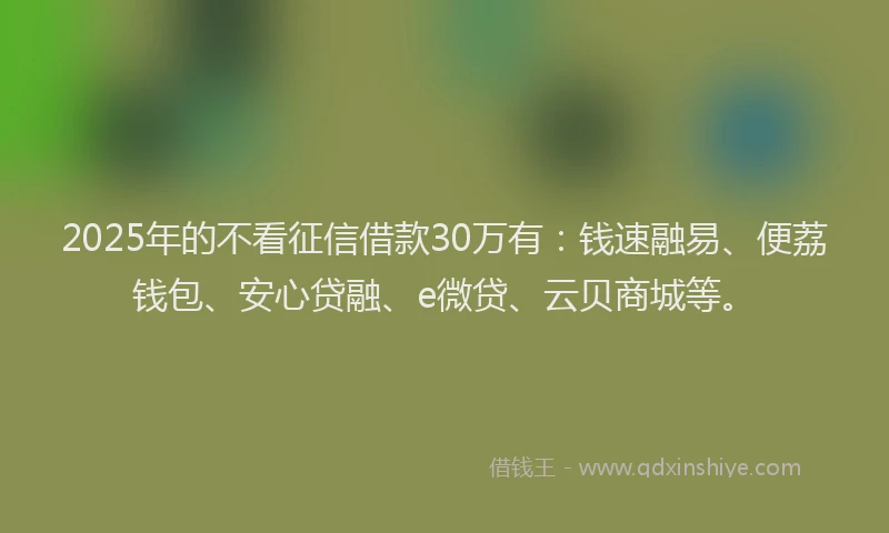 2025年的不看征信借款30万有：钱速融易、便荔钱包、安心贷融、e微贷、云贝商城等。