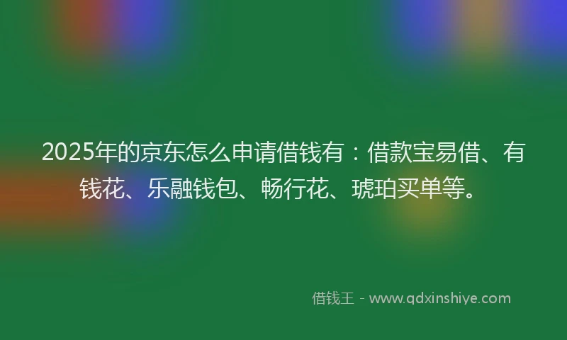 2025年的京东怎么申请借钱有：借款宝易借、有钱花、乐融钱包、畅行花、琥珀买单等。