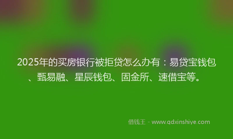 2025年的买房银行被拒贷怎么办有：易贷宝钱包、甄易融、星辰钱包、固金所、速借宝等。