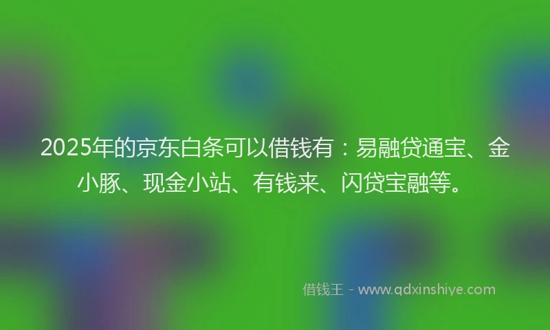 2025年的京东白条可以借钱有：易融贷通宝、金小豚、现金小站、有钱来、闪贷宝融等。