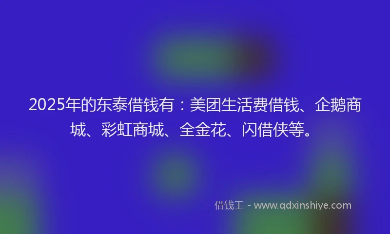2025年的东泰借钱有：美团生活费借钱、企鹅商城、彩虹商城、全金花、闪借侠等。