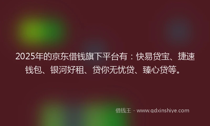 2025年的京东借钱旗下平台有：快易贷宝、捷速钱包、银河好租、贷你无忧贷、臻心贷等。