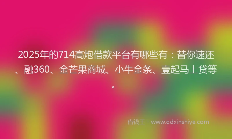 2025年的714高炮借款平台有哪些有：替你速还、融360、金芒果商城、小牛金条、壹起马上贷等。