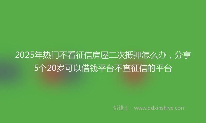 2025年热门不看征信房屋二次抵押怎么办，分享5个20岁可以借钱平台不查征信的平台