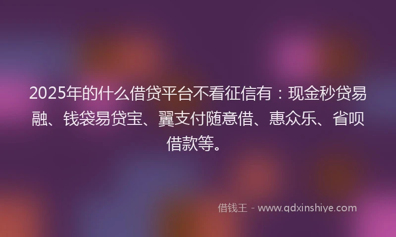 2025年的什么借贷平台不看征信有：现金秒贷易融、钱袋易贷宝、翼支付随意借、惠众乐、省呗借款等。