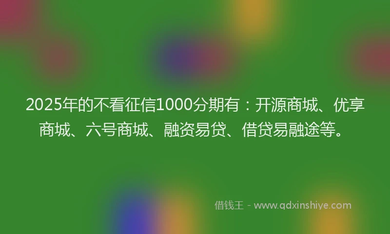 2025年的不看征信1000分期有：开源商城、优享商城、六号商城、融资易贷、借贷易融途等。