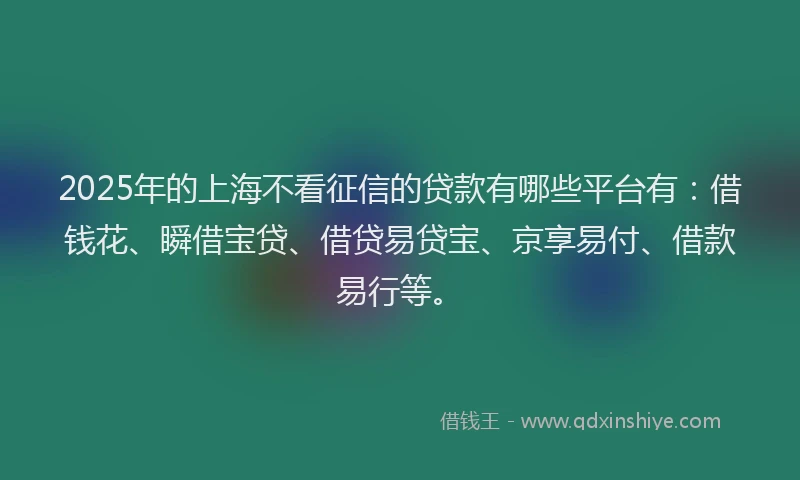 2025年的上海不看征信的贷款有哪些平台有：借钱花、瞬借宝贷、借贷易贷宝、京享易付、借款易行等。