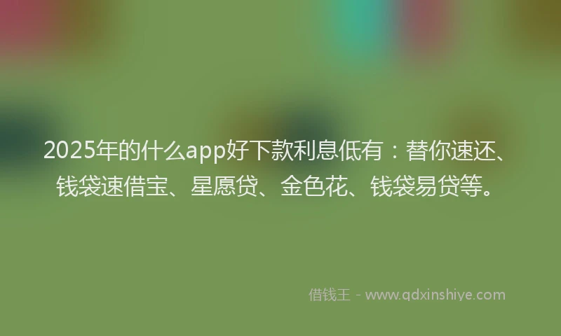 2025年的什么app好下款利息低有：替你速还、钱袋速借宝、星愿贷、金色花、钱袋易贷等。