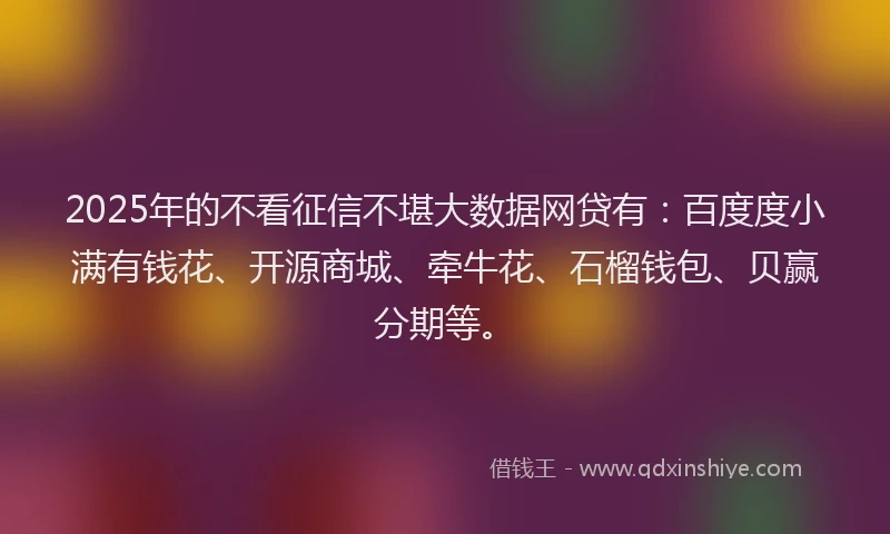 2025年的不看征信不堪大数据网贷有：百度度小满有钱花、开源商城、牵牛花、石榴钱包、贝赢分期等。