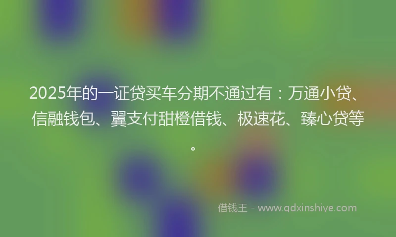 2025年的一证贷买车分期不通过有：万通小贷、信融钱包、翼支付甜橙借钱、极速花、臻心贷等。